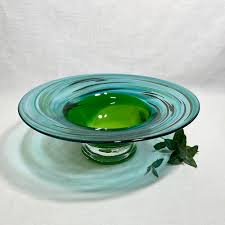Small Glass Bowl Blue Green Town