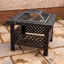 26 Square Garden Fire Pit Steel With Cover Outdoor Heater Log Burner Patio
