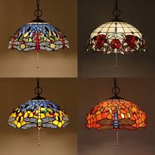 Rustic Style Dragonfly Hanging Light With Pull Chain Stained Glass Pendant Light For Restaurant Takeluckhome Com