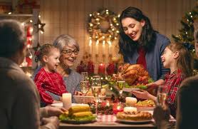 Family celebrating Christmas. Merry Christmas! Happy family are having dinner at , #Aff, #M… | Menú de la cena de navidad, Mesas de cena de navidad, Cena de navidad