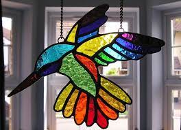 Rainbow Stained Glass Hummingbird