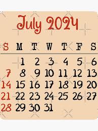 July 2024 Calendar Month