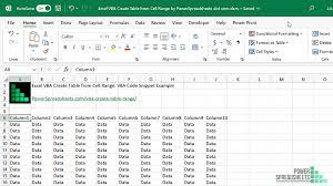 excel vba create table from cell range