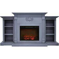 Hanover Classic 72 3 In Freestanding Electric Fireplace In Slate Blue With Charred Log Insert