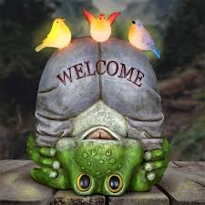 silly solar welcome frog w birds only