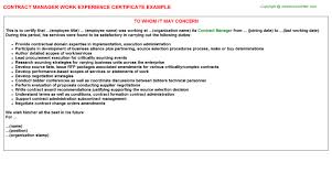 Contract Manager Job Experience Letter