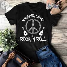Funny Rockn Roll T Shirt Peace Love And Rock And Roll Tee