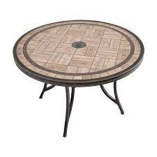 Mondawe Round 48 In Cast Aluminum Tiled Top Outdoor Dining Table With Umbrella Hole 21od112055ff