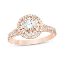 1 Ct T W Diamond Double Frame Engagement Ring In 14k Rose Gold