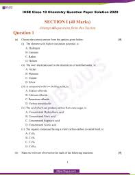 icse cl 10 chemistry question paper