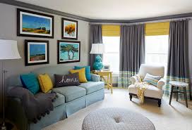 yellow gray turquoise living room