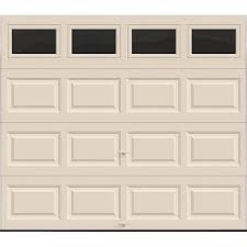 clopay clic collection 8 ft x 7 ft 12 9 r value intellicore insulated almond garage door with plain windows 111145