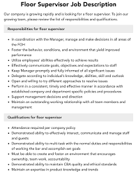 floor supervisor job description
