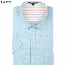 Pauljones Brand Linen Men Short Sleeve Shirts Male Casual