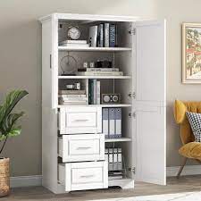 32 6 in w x 19 6 in d x 62 2 in h mdf tall and wide storage bathroom linen cabinet with 3 drawers in white