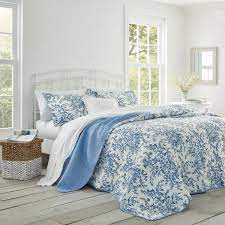 blue fl cotton king quilt set