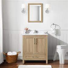 White Oak Single Sink Bathroom Vanity