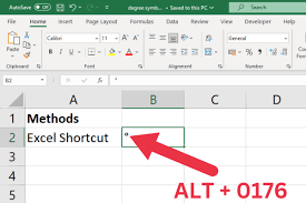 how to insert a degree symbol in excel
