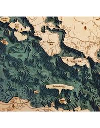 Woodcharts Lake Winnipesauke Bathymetric 3 D Wood Carved Nautical Chart