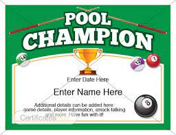 Pool Certificate Pool Champion Award