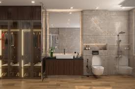 Grey And Brown Bathroom Design With