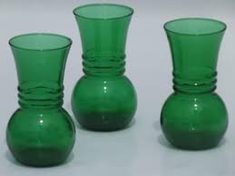 Vintage Forest Green Glass Vases Retro