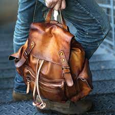 brown leather travel backpack bag purse