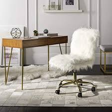Everly quinn desk chair modern upholstered task chair with gold legs cute home office chair velvet armless swivel rolling chair. Amazon Com Safavieh Home Whitney White Faux Sheepskin And Gold Leg Swivel Office Chair Furniture Decor