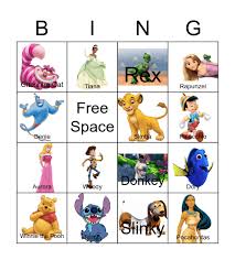 disney characters bingo card