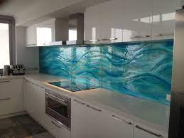 Ocean Blue Textured Glass Splashback