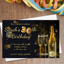 10 Personalised Black Gold Glitter Birthday Party Invitations N207 Any Age 18th 21st 30th 40th 50th 60th