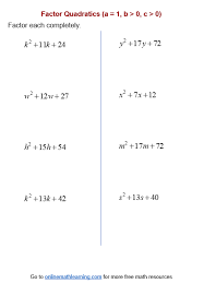 Factor Quadratics Worksheets Printable