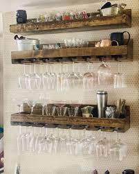 Rustic Bar Shelf With Wine Glass Rack