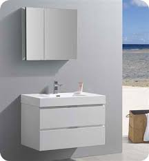 Fresca Valencia 36 Glossy White Wall Hung Modern Bathroom Vanity W Medicine Cabinet