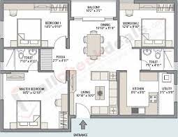 3 bhk residential flat floor plan