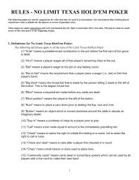 Here are a few other important basic poker rules that will help you play poker basic games. Rules No Limit Texas Hold Em Poker
