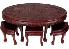 Oriental Hand Carved Oval Coffee Table