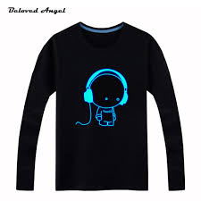 Us 3 74 49 Off Height 100 160cm Boys Girls T Shirt Kids Long Sleeves Tops Hip Hop Neon Print Party Club Night Light Punk Top Tees For Children In