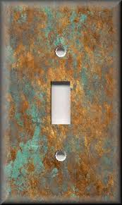 Metal Light Switch Plate Cover Image Of Aged Copper Patina Design Home Decor Rustic Decor Wallplates Outlets Rocker Free Shipping In 2020 Rustic Light Switch Covers