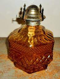 Vintage Oil Lamp Amber Glass Brown