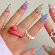 bright colorful tie dye fake nails