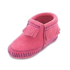 Minnetonka Moccasins 1160 Infants Riley Bootie Pink Suede Baby Moccasins