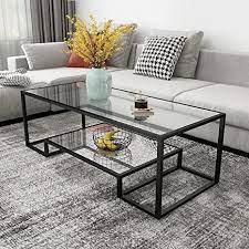 Metal Glass Coffee Table Black Accent