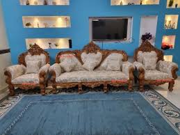 traditional 3 seater wooden sofa set brown