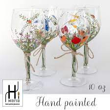 Wine Glasses Wildflowers Hand Painted