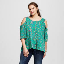 Womens Plus Size Floral Cold Shoulder Top Green 4x