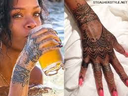 She has started her romance with ink in 2006 when her first music note was created. Rihanna Henna Design Back Of Hand Finger Tattoo Steal Her Style