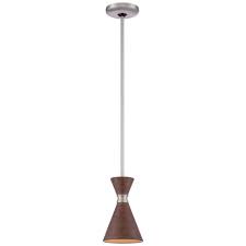 George Kovacs Conic 1 Light Brushed Nickel Mini Pendant With Distressed Koa Metal Shade P1821 651 The Home Depot