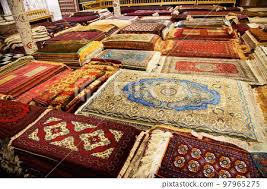 handmade silk carpets are sold in a