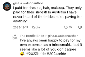 bride wants her bridesmaids to pay 250